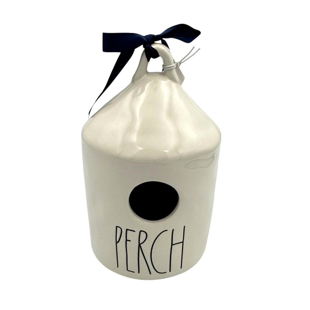 Rae Dunn PERCH White Ceramic Round Birdhouse NEW Home Decor Collectible